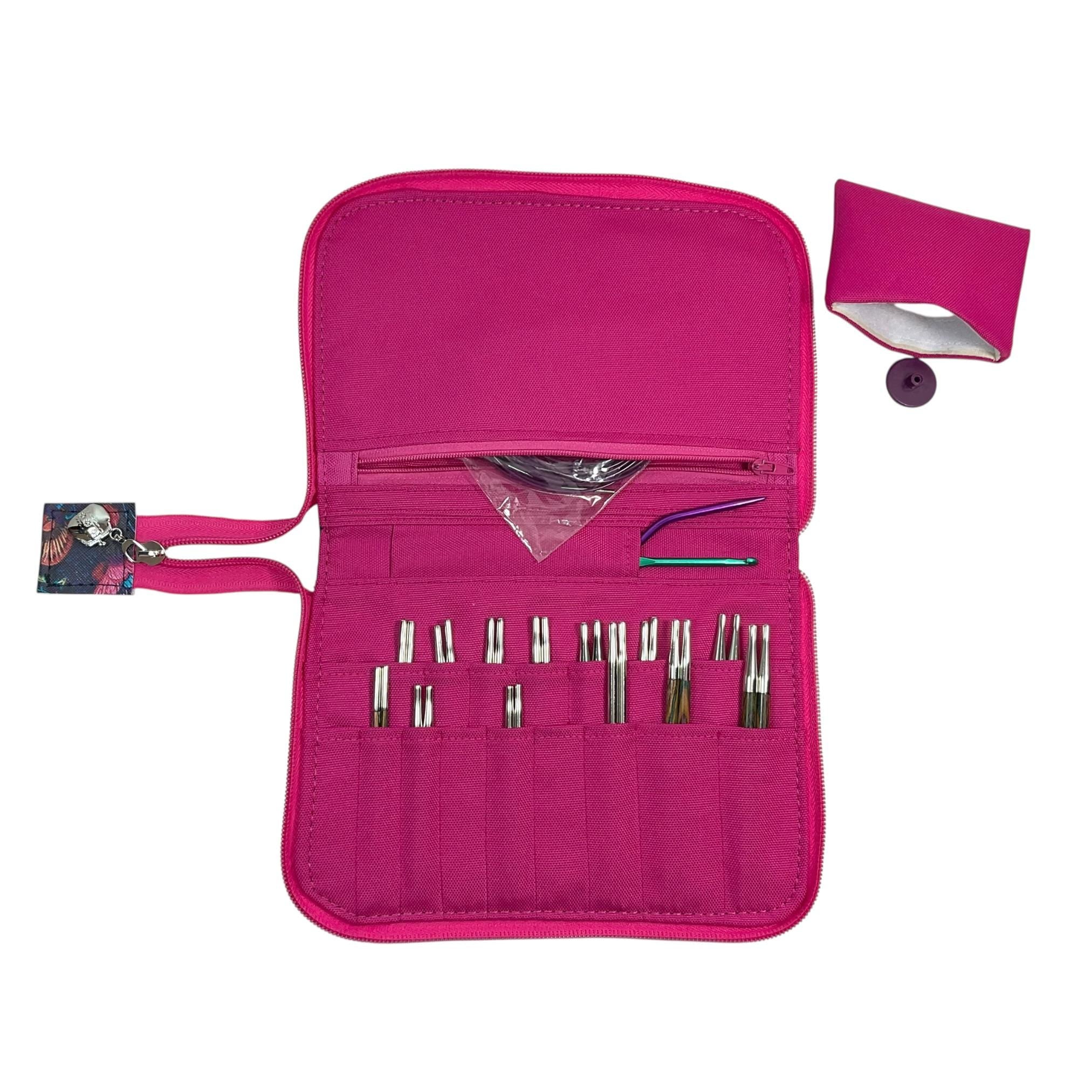 Interchangeable knitting needle case with flowers , floral addi case, chiagoo wallet, knit pro organiser pouch, hiya hiya case,