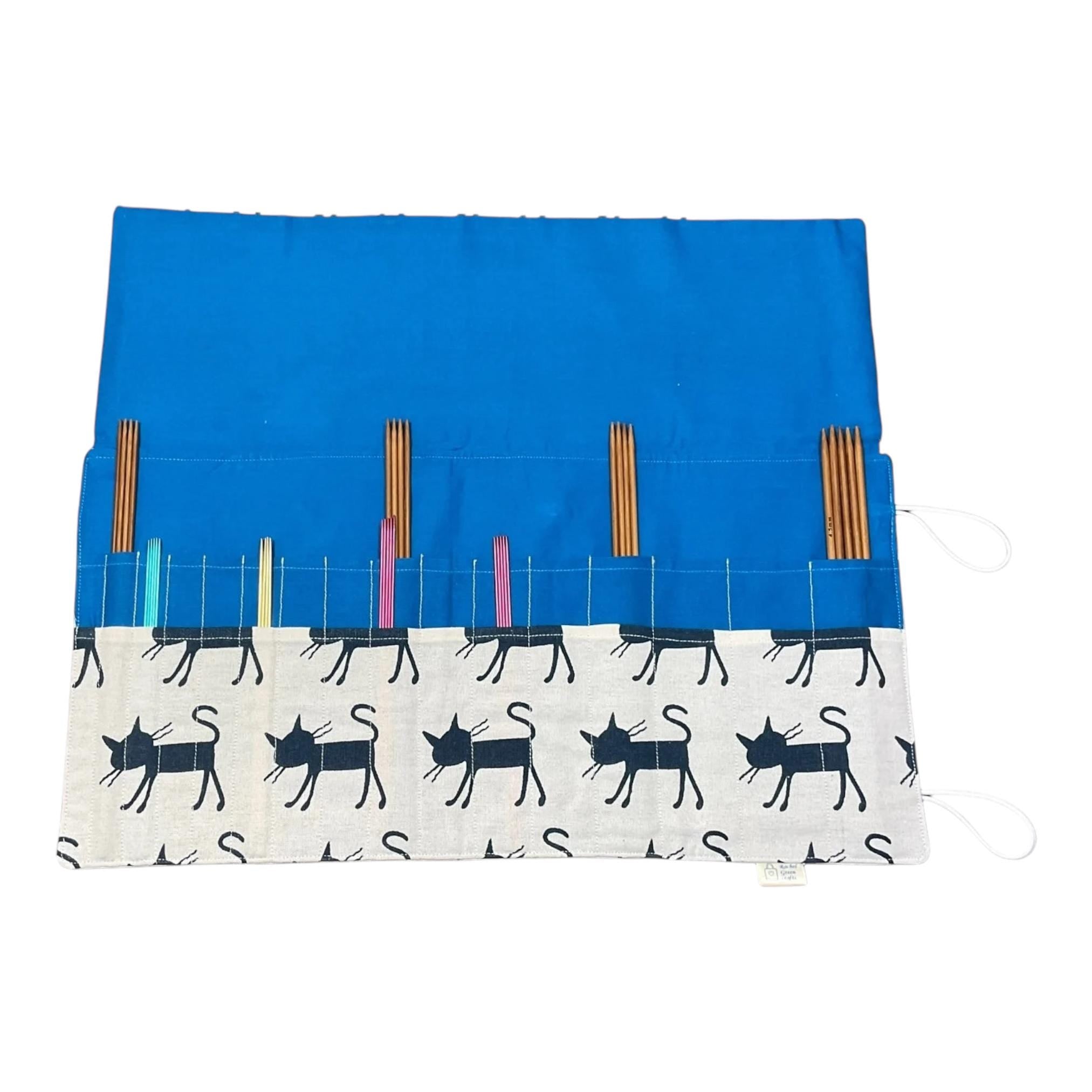 Double pointed knitting needle case with cats,  DPN or crochet hook case, sock knitters gift,