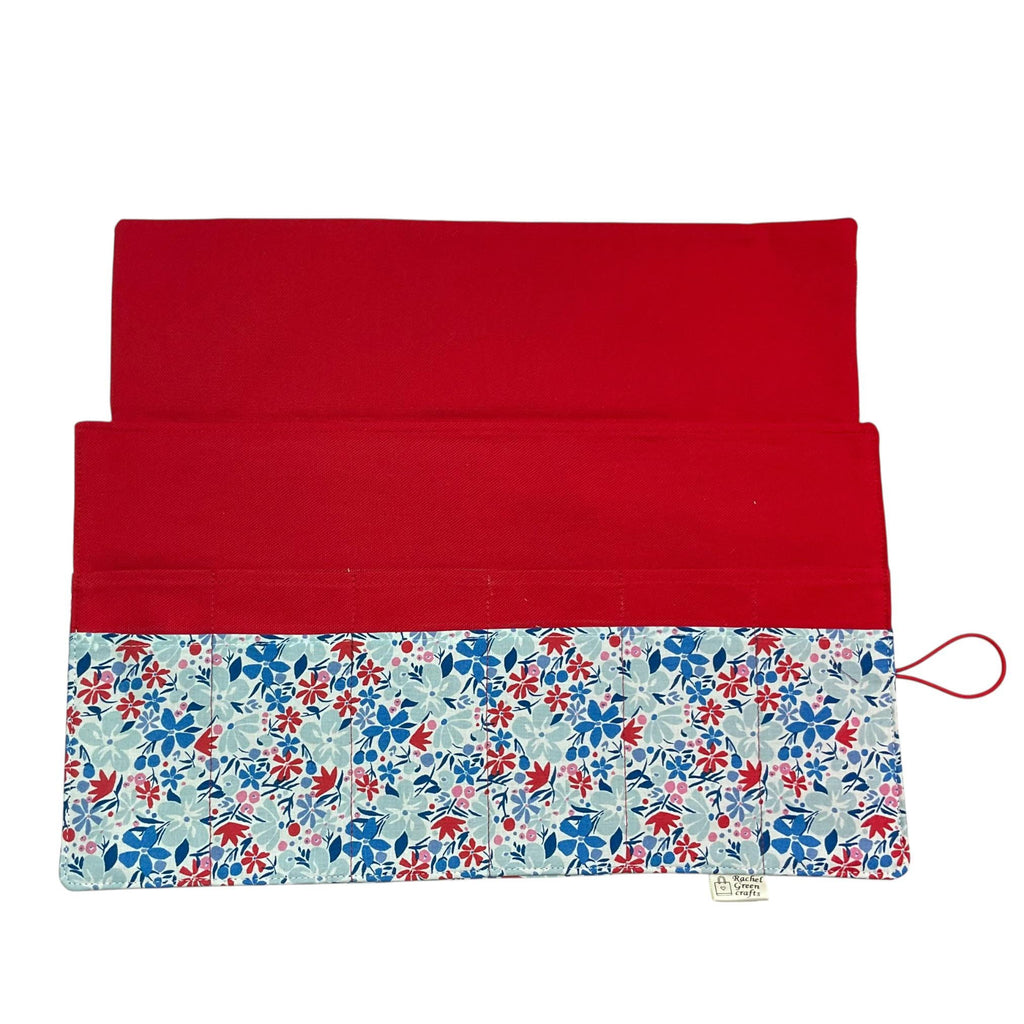 Circular needle case made from Liberty floral fabric, fixed circular sock needle pouch, knitting needle roll, knitters gift, needle holder,