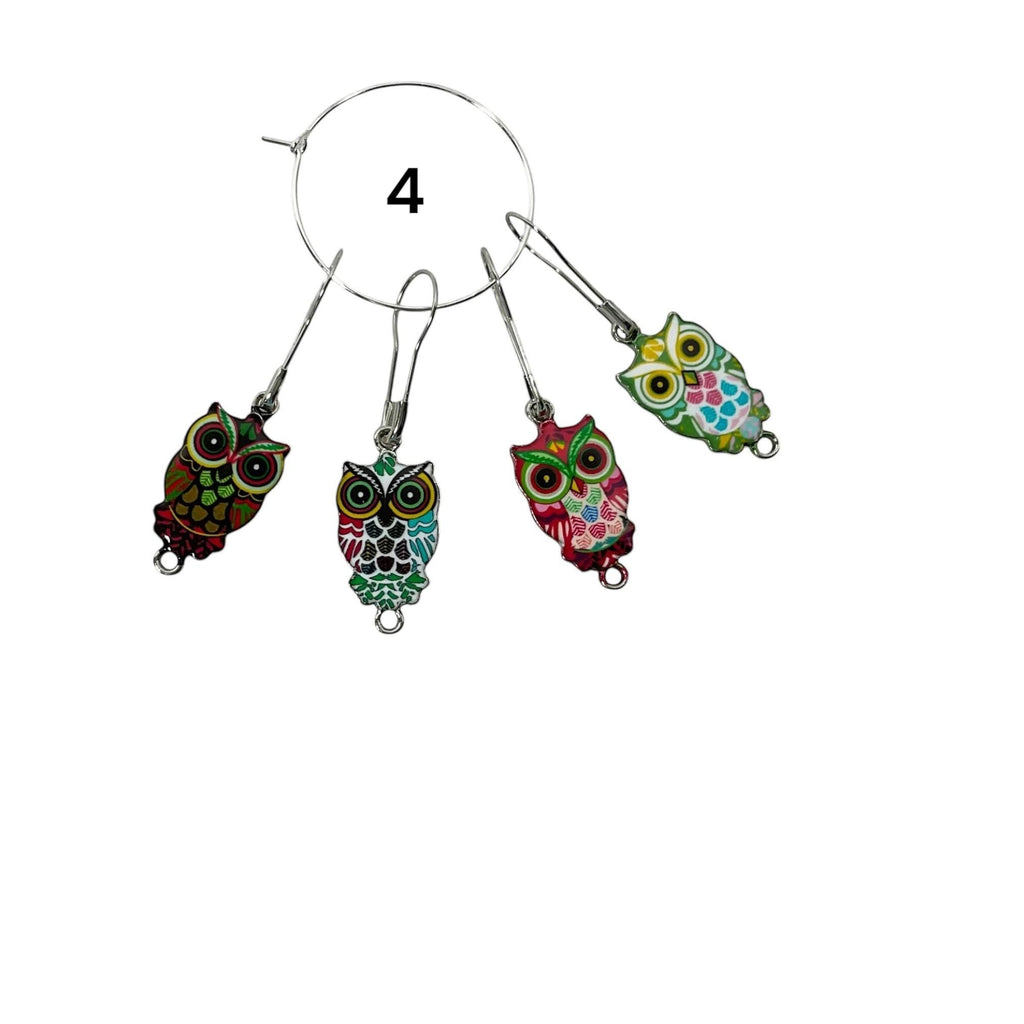 Owl Stitch markers ,enamelled colourful progress charms, knitting markers, lace markers, knitters gift, gold plated place keeper