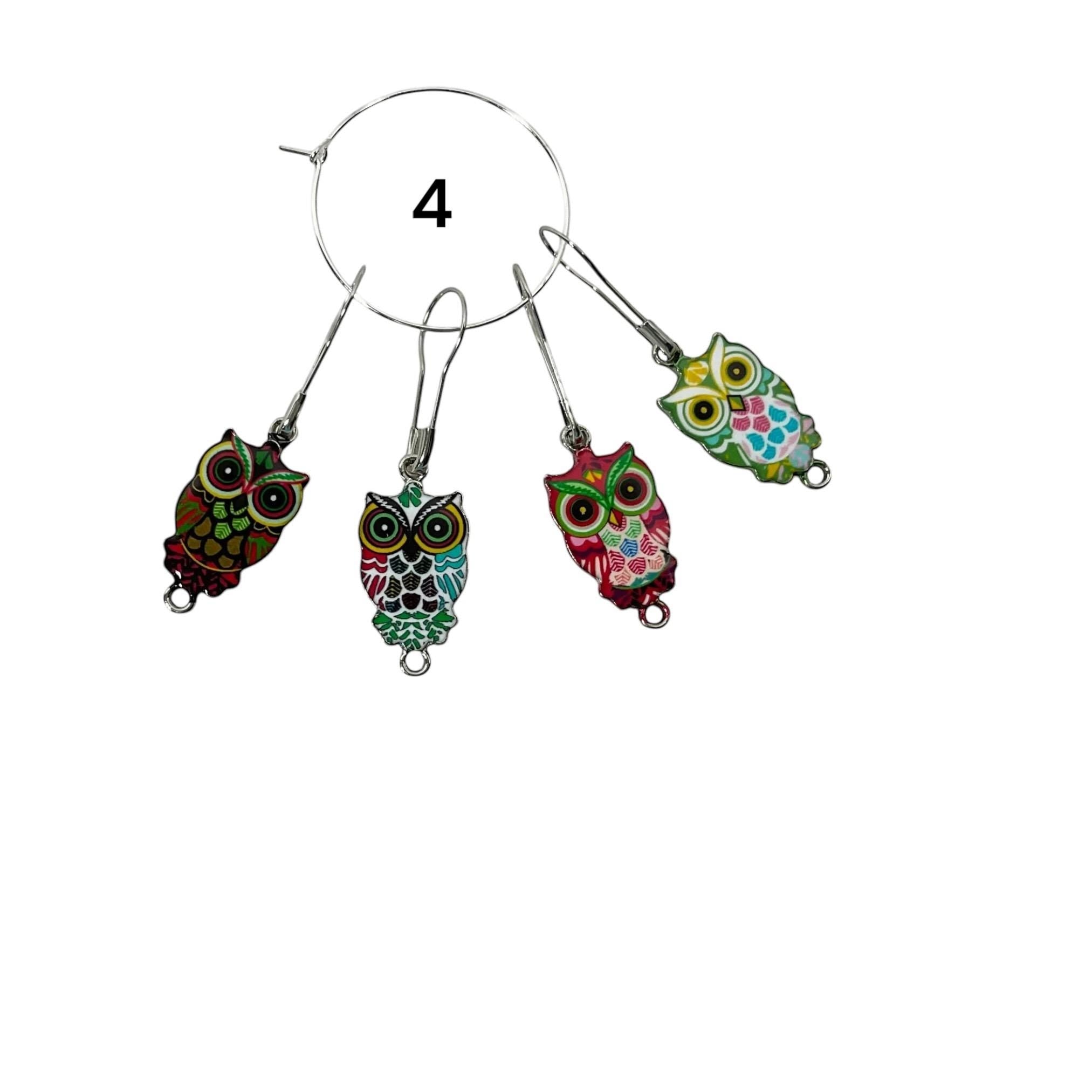 Owl Stitch markers ,enamelled colourful progress charms, knitting markers, lace markers, knitters gift, gold plated place keeper