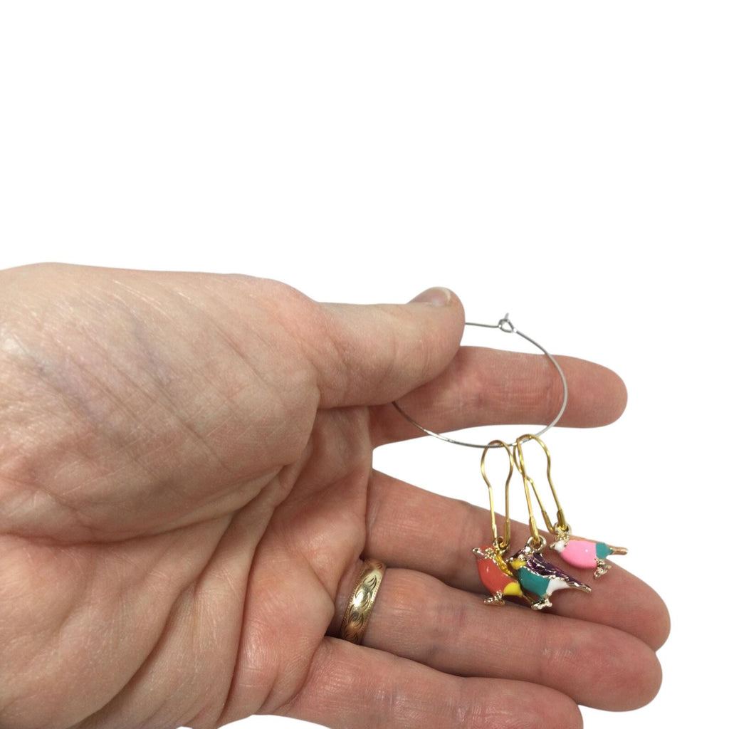Bird stitch markers for knitting and crochet, enamelled colourful progress charms, crochet lace markers, knitters gift , place keeper