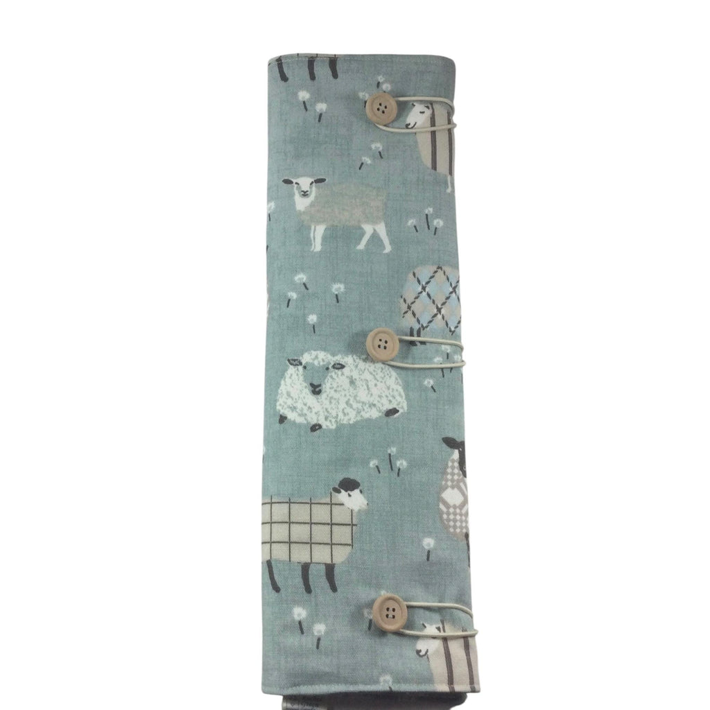 Straight and double pointed knitting needle case with blue sheep, knitting needle pouch,  needle storage, long needles wallet, sock needle