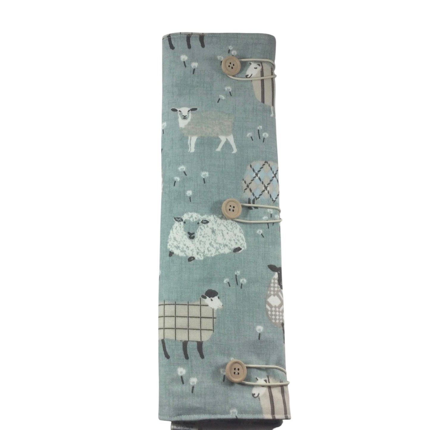 Straight and double pointed knitting needle case with blue sheep