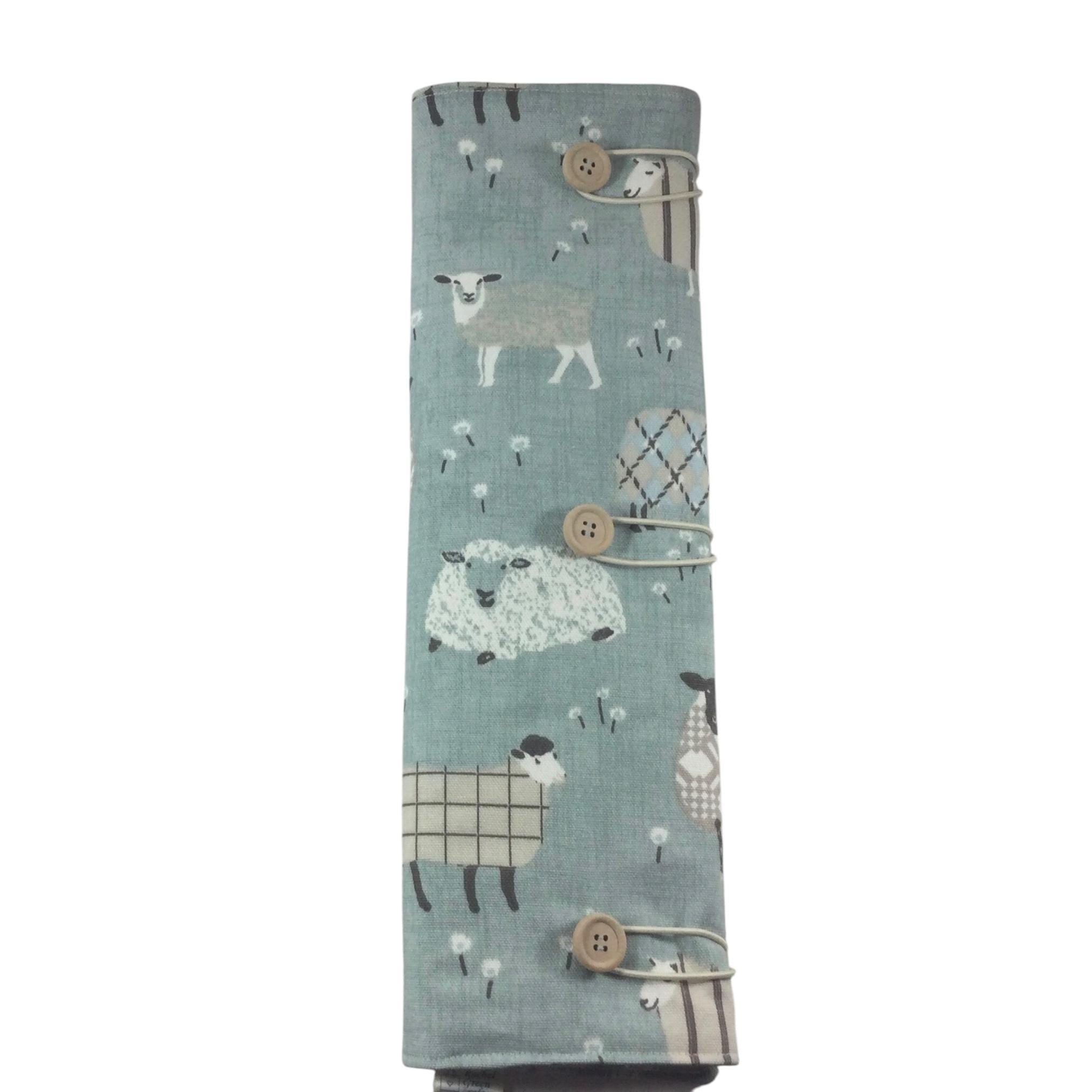 Straight and double pointed knitting needle case with blue sheep, knitting needle pouch,  needle storage, long needles wallet, sock needle