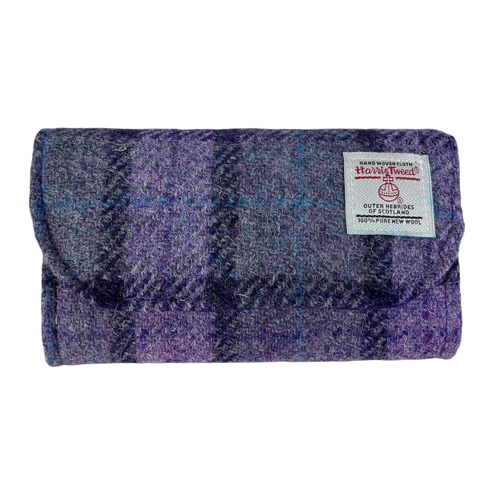 Concertina purse made in Harris tweed purple check wool fabric, coin and card wallet,  purple ladies gift