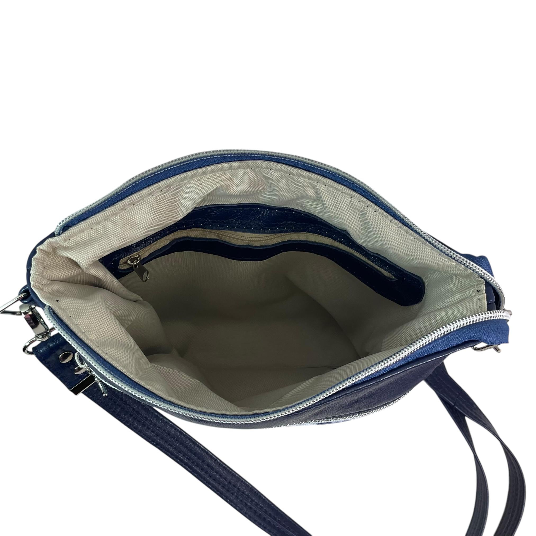 Royal Blue Lambs Leather Handbag: Highland Cow Floral Canvas Crossbody