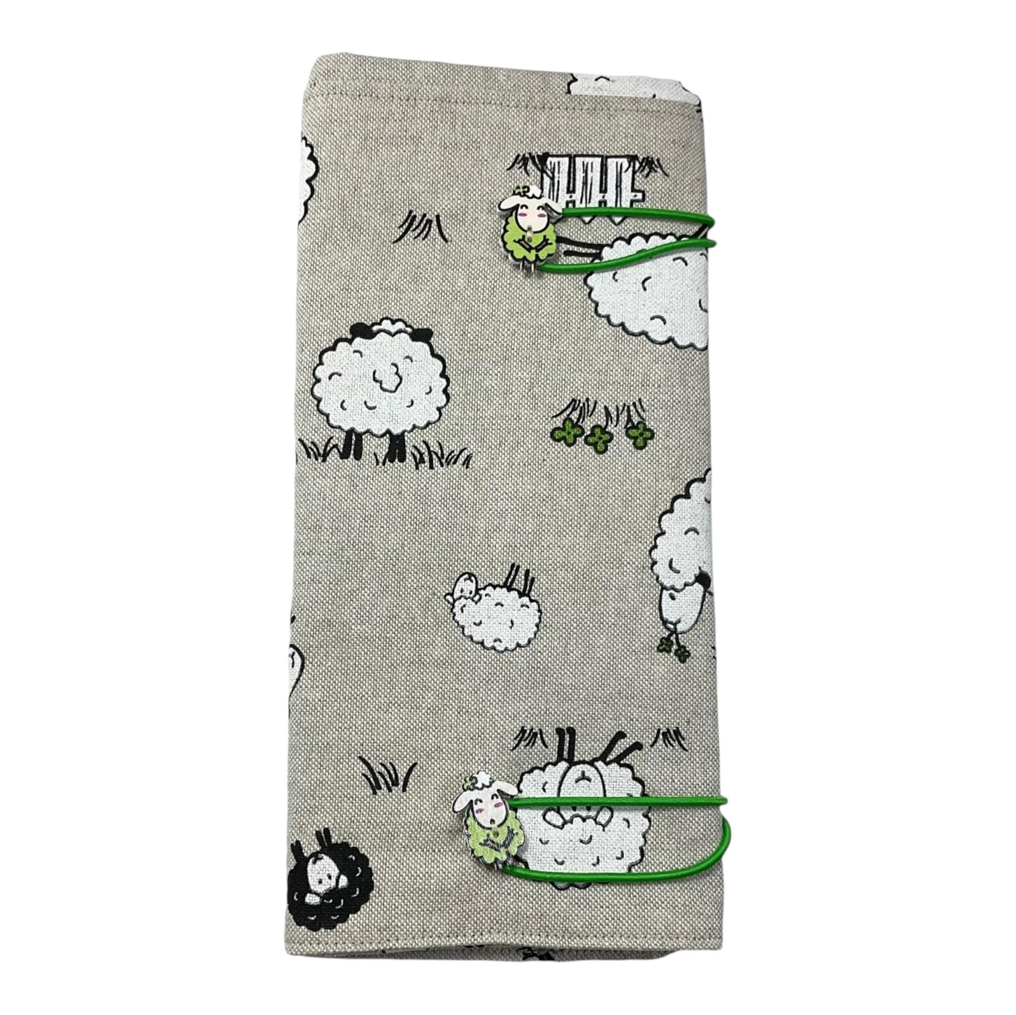 Double pointed knitting needle case with sheep in fields, DPN or crochet hook case, sock knitters gift,