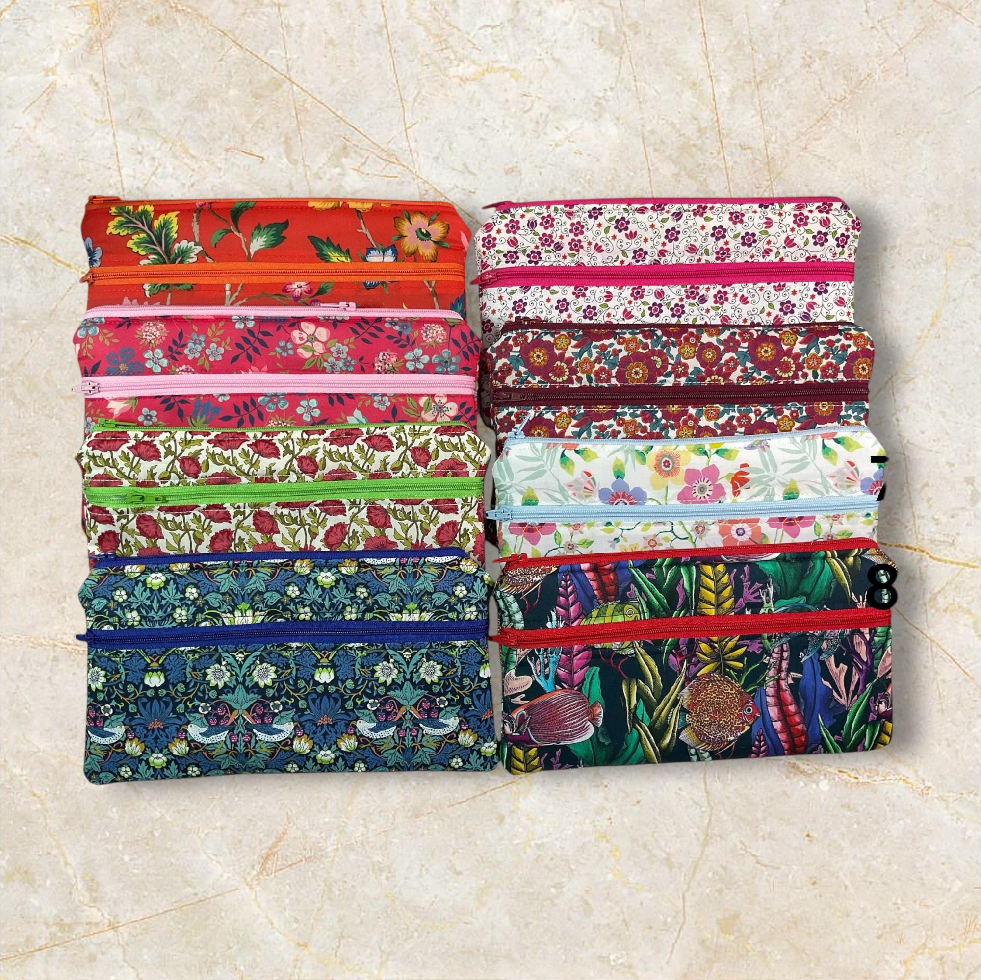 Liberty fabric two pocket pouch, double pocket cosmetics case, 2 section pencil storage,  floral water resistant ladies gift, girls privacy