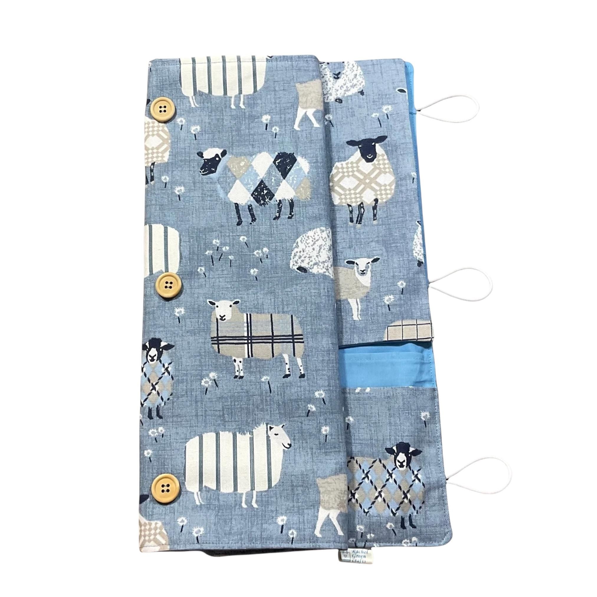 Straight and circular knitting needle case with blue sheep, knitting needle pouch,  needle storage, long needles wallet, fixed sock needle