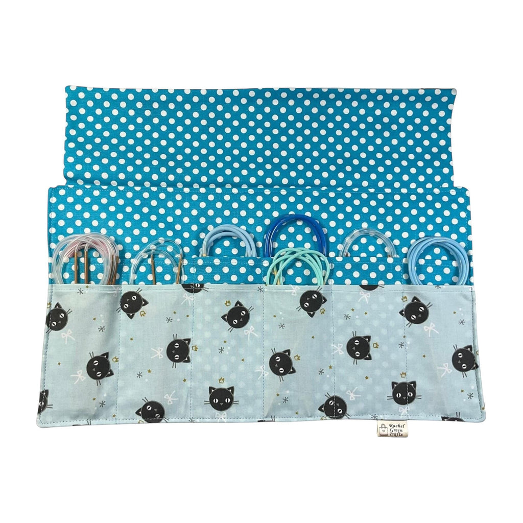 fixed Circular knitting needle case with cats, sock needles roll, needle wallet, knitters gift, needle holder,