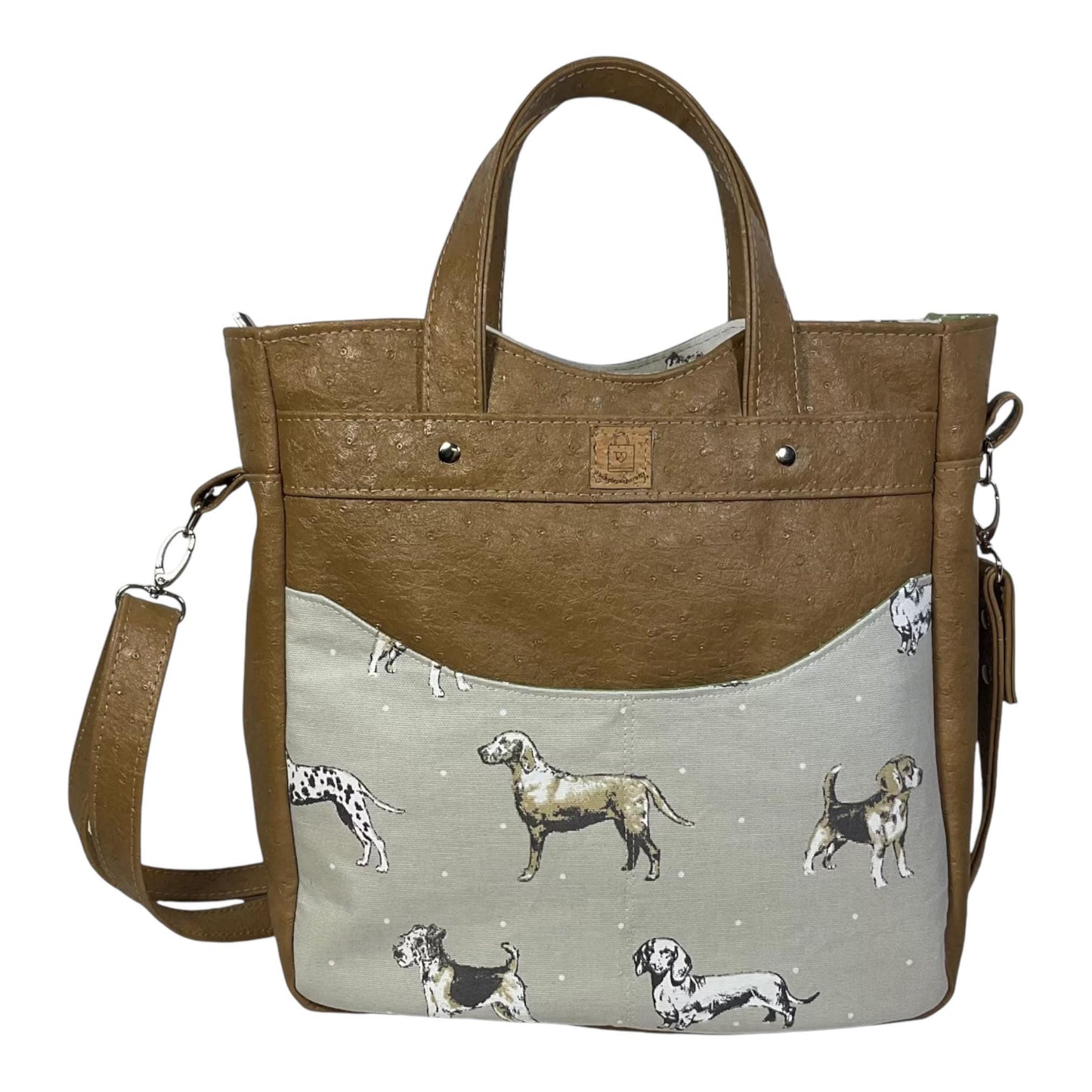 Handbag in faux leather and dog print