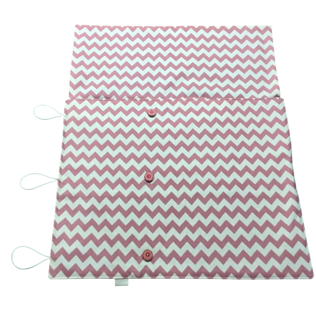 Straight and double pointed knitting needle case with pink chevrons, knitting needle pouch, needle storage, long needles wallet, sock needle