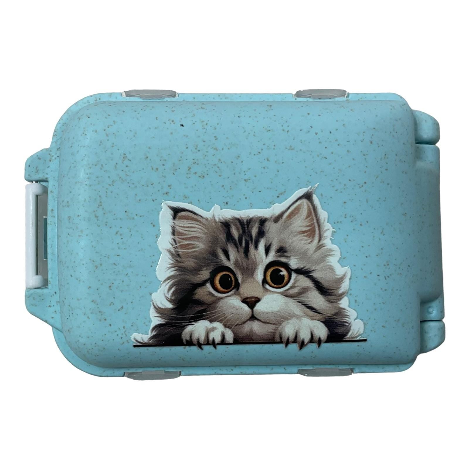 Cat Knitting notions and accessories box with cat motif, stitch marker small 8 compartment organiser for crafting, option filled with tools