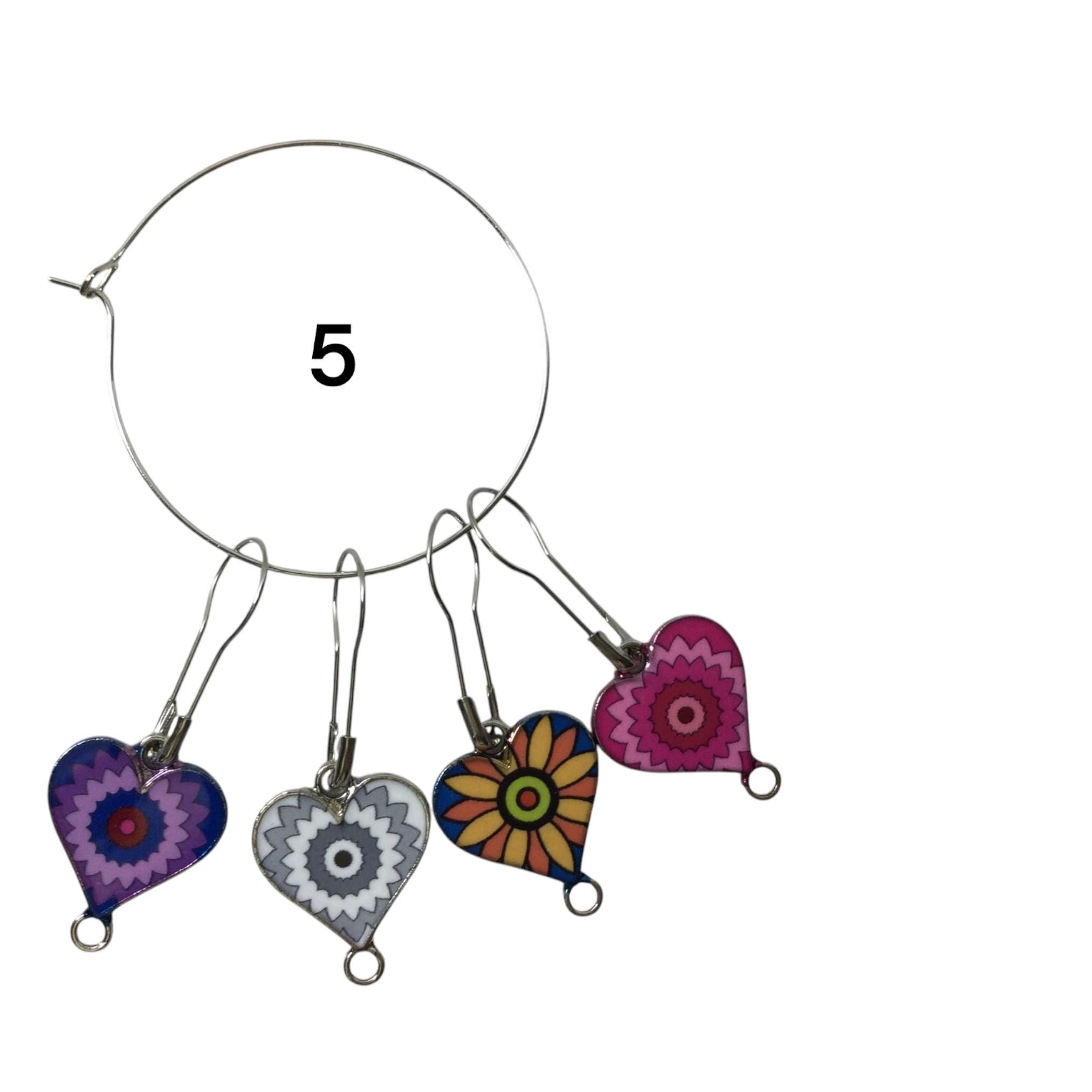 Heart Stitch Markers: Enamelled Knitting Crochet Charms (Set of 4)
