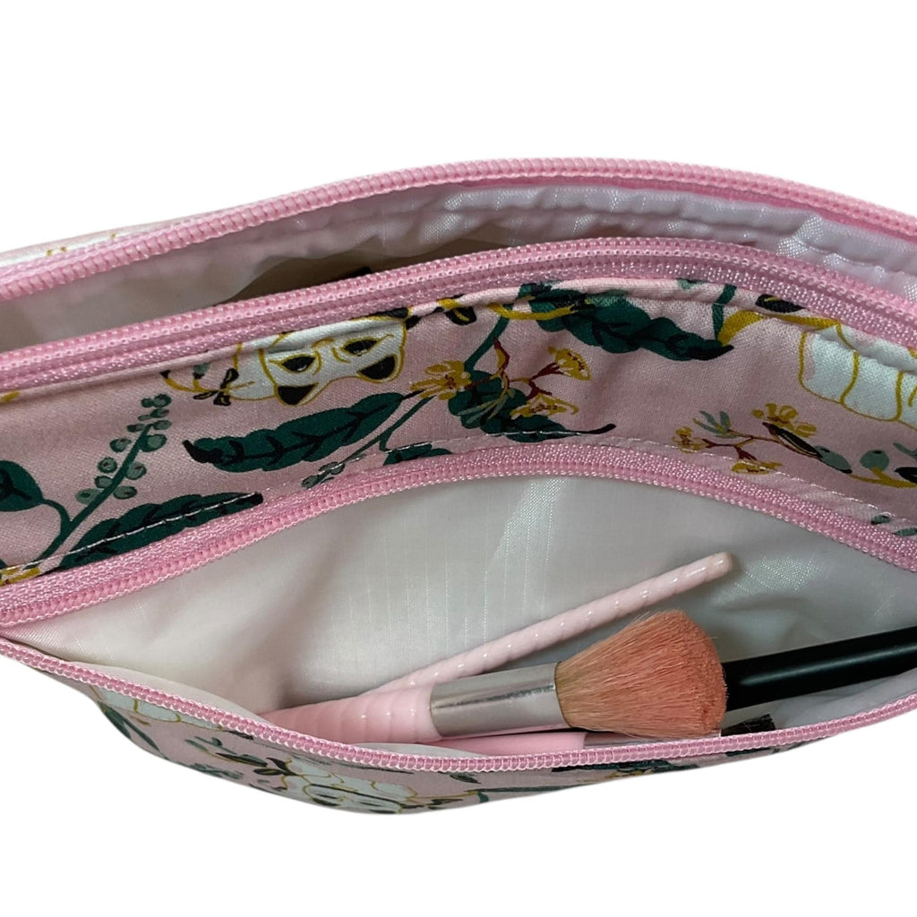 Cosmetics bag with cat print and 2 pockets,  makeup pouch, water resistant case, notions zipper pouch, cat lover gift