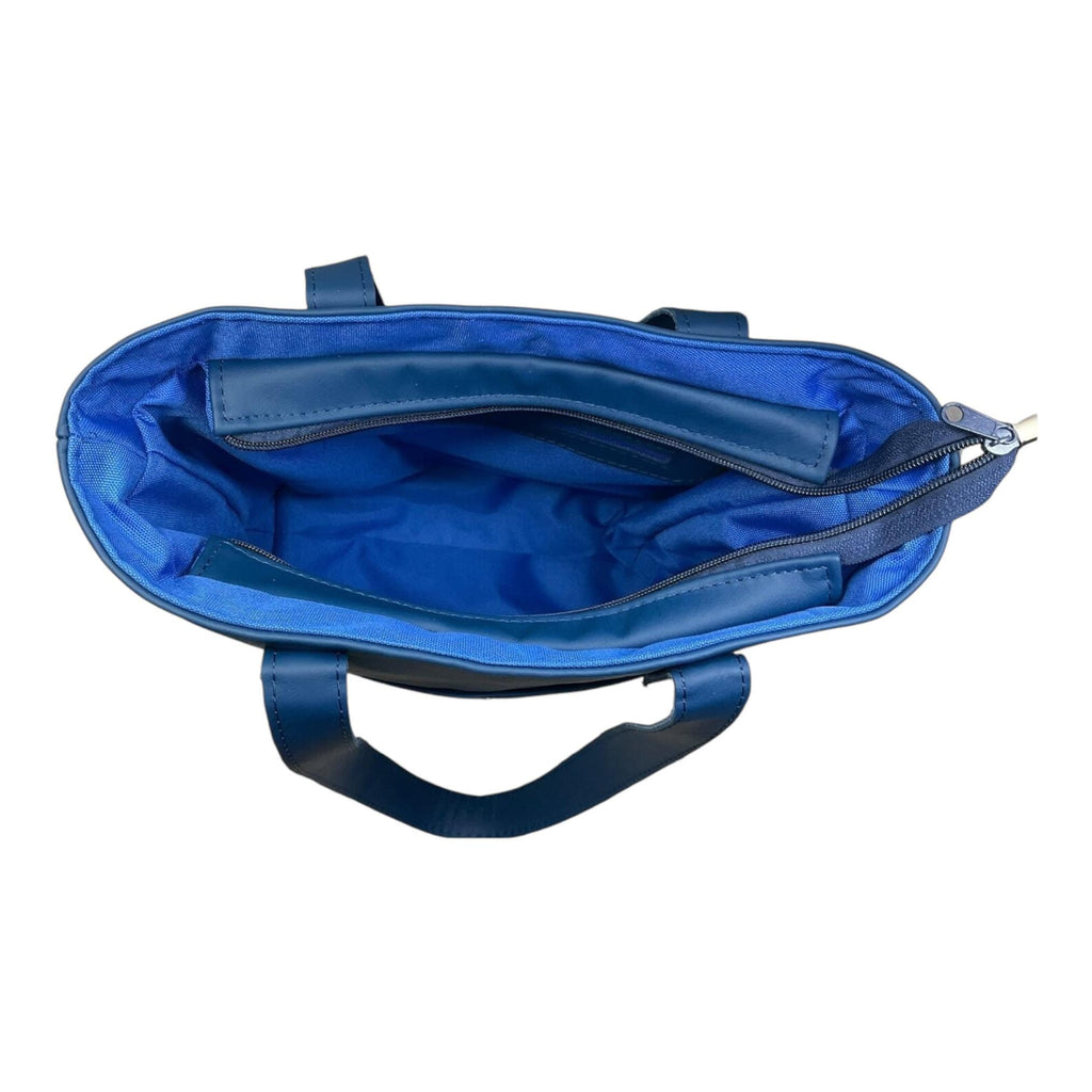Tote bag made of genuine leather, medium sized deep blue shoulder bag