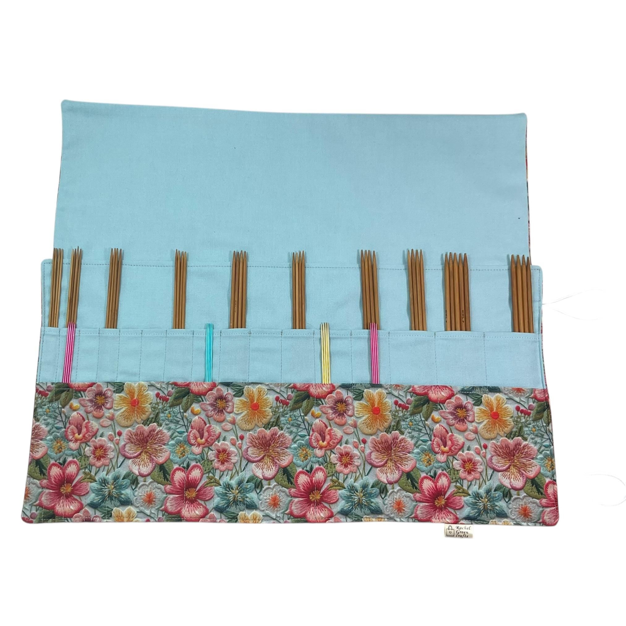 Floral Double pointed case, DPN  knitting needle case, crochet hook case, knitting needle roll, needle organiser, sock needle case