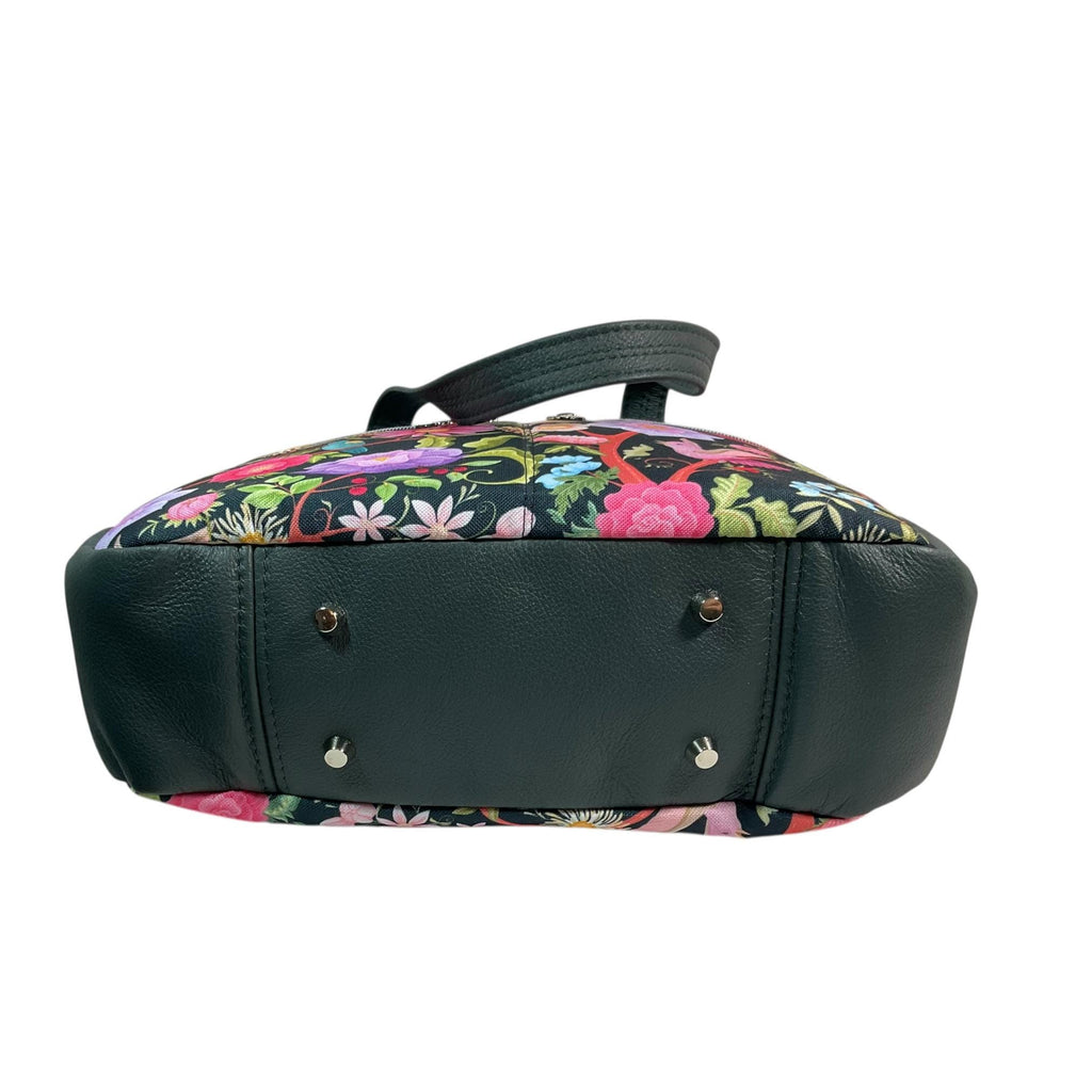 Crossbody Handbag with floral bird print, made in genuine leather, unique large woodland shoulder tote, zip pocket,  ladies gift