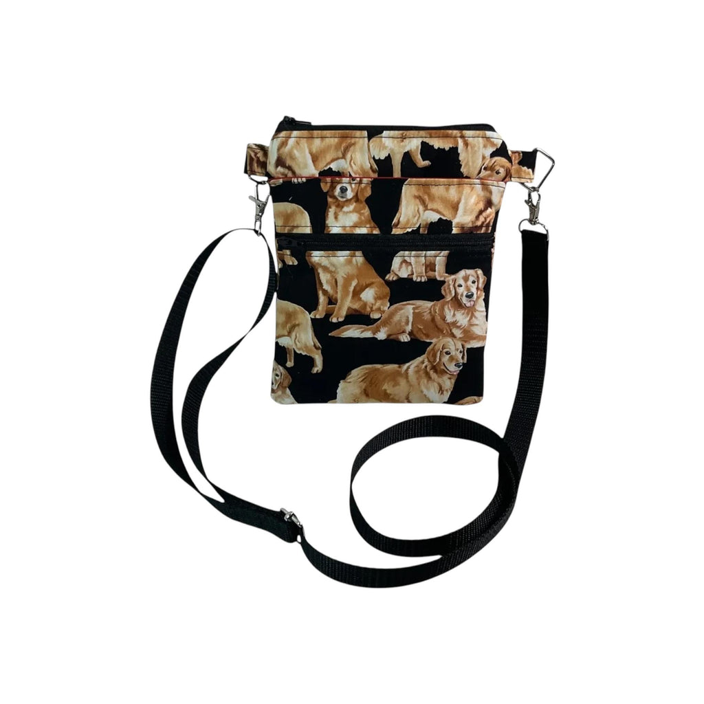 Slim phone shoulder bag with multi pockets and dog print, teen messenger phone pouch, mini clutch bag, clubbing festival bag, dog lover gift
