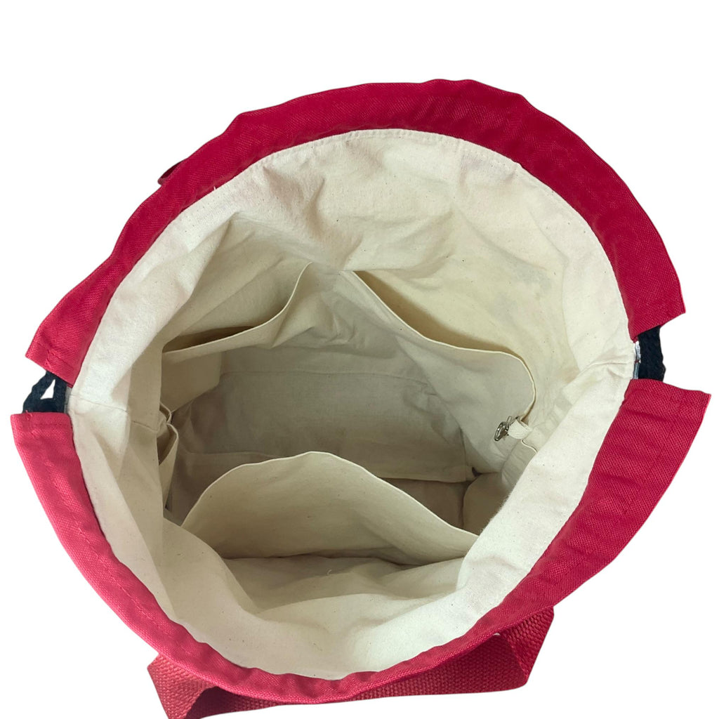 Extra Large drawstring knitting bag with cat print, multi pockets project bag with handles