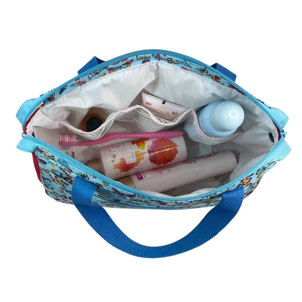 large toiletries bag made from  Liberty fabric, with handles and pockets in and outside, butterfly Waterproof lined, wash pouch, ladies gift