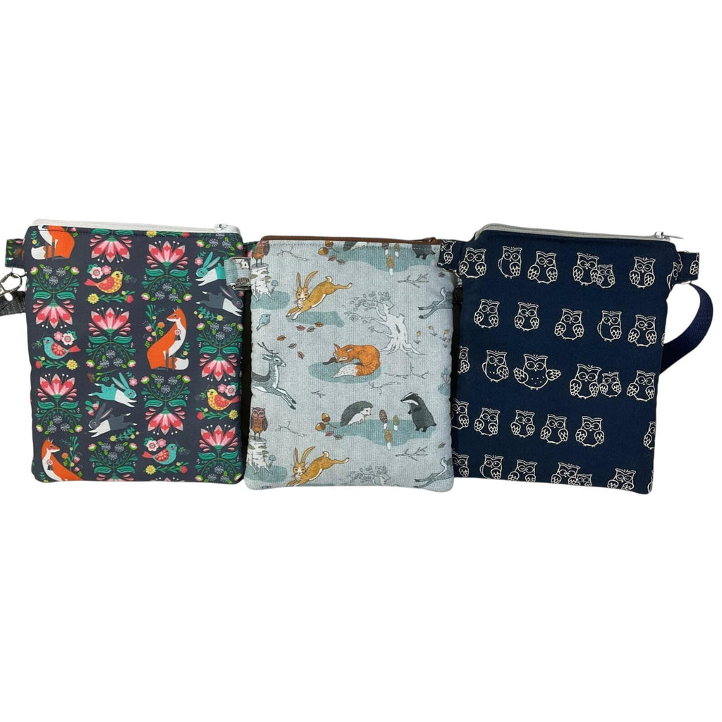 Woodland print small shoulder phone bag, Deer, fox, rabbit, hedgehog  handbag, teenager purse, essentials bag
