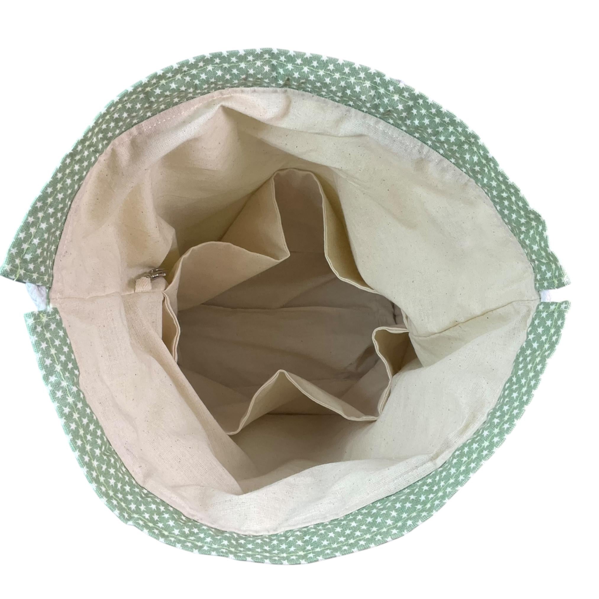Extra Large drawstring knitting bag with cat print, multi pockets project bag with handles