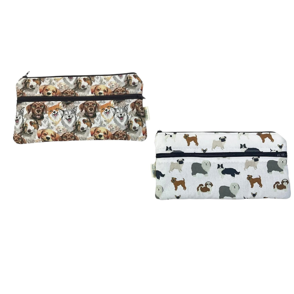 2 pocket zip pouch with various dogs breeds, double pocket case for glasses and phone holder, crafting dog lover gift, water resistant