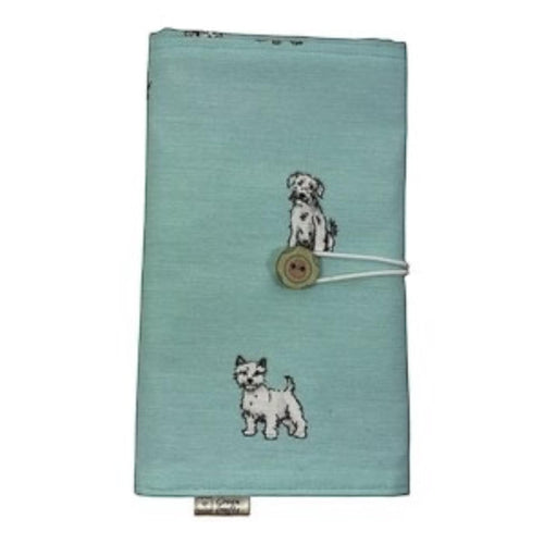 Circular knitting needle case made from  dogs fabric, fixed circular sock needle pouch, knitters gift,