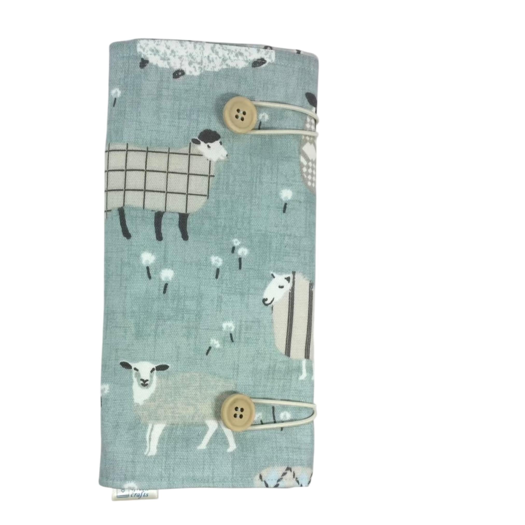 Double pointed knitting needle case with blue sheep, DPN or crochet hook case, sock knitters gift,
