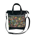 Handbag in faux Leather and floral tapestry fabric, medium tote style zip top shoulder crossbody with carry handles