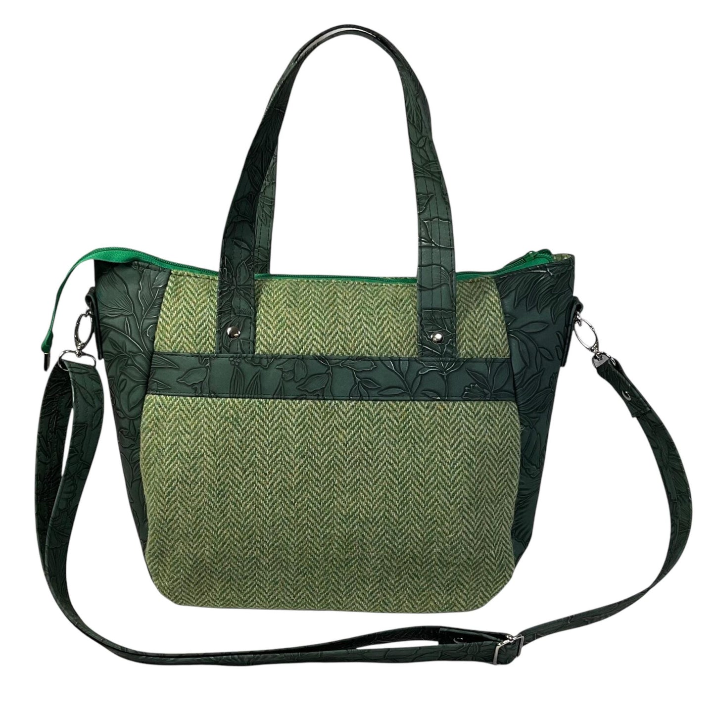 Harris tweed Crossbody Handbag with green floral faux leather