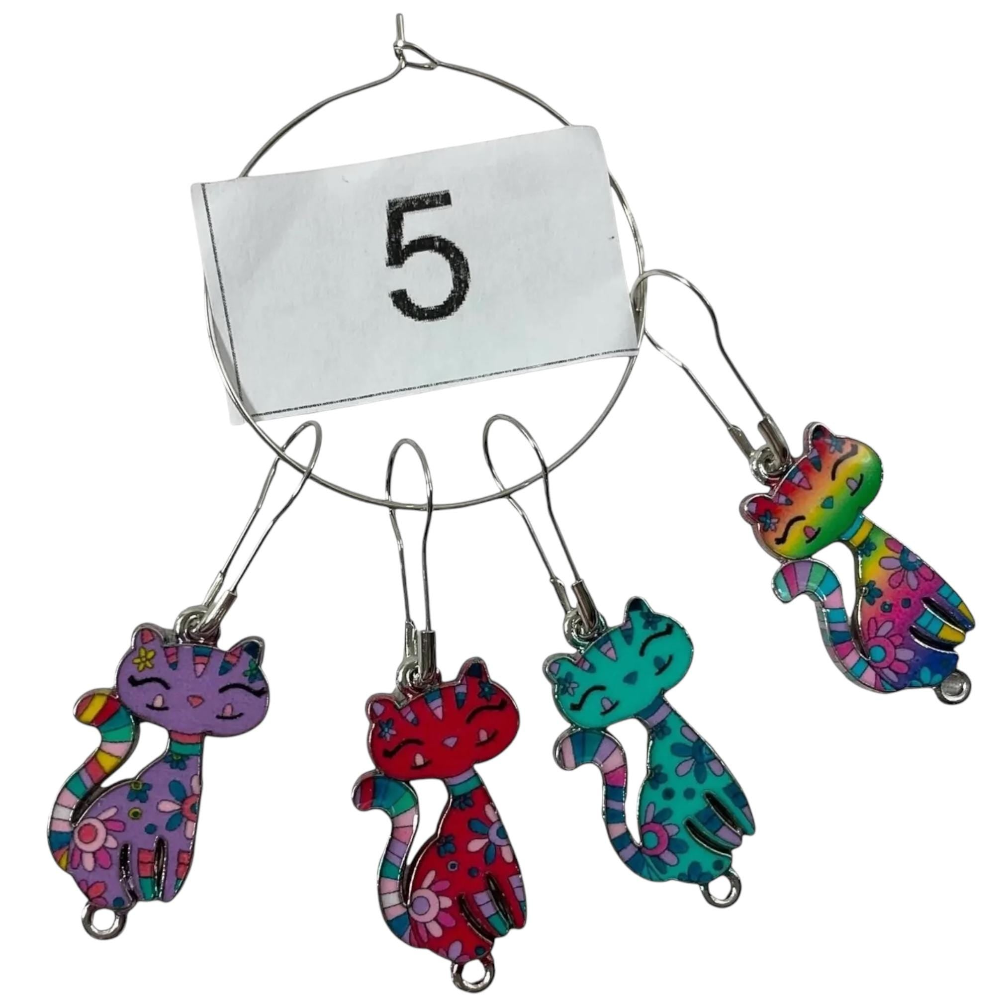 Cat Stitch markers for knitting and crochet, enamelled colourful progress charms, crochet lace markers, knitters gift , place keeper