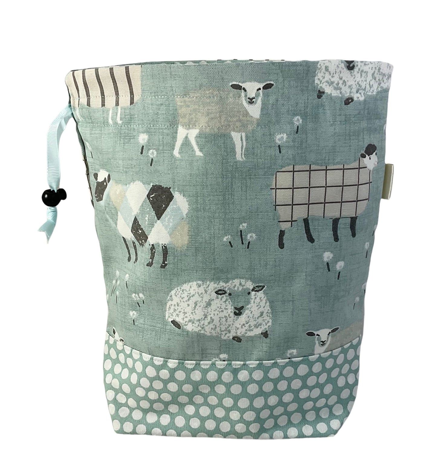 Two at a time knitting bag with tartan/plaid sheep