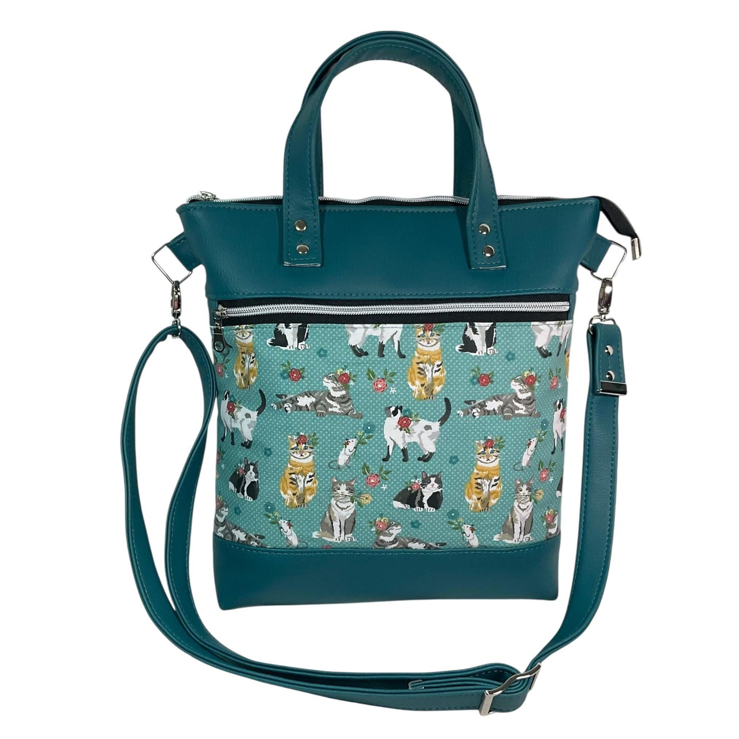 Handbag in faux Leather and cat breeds print