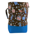 Extra Large two at  a time knitting bag with cats, divided drawstring wristlet, sock knitting purse, large project bag, work in progress