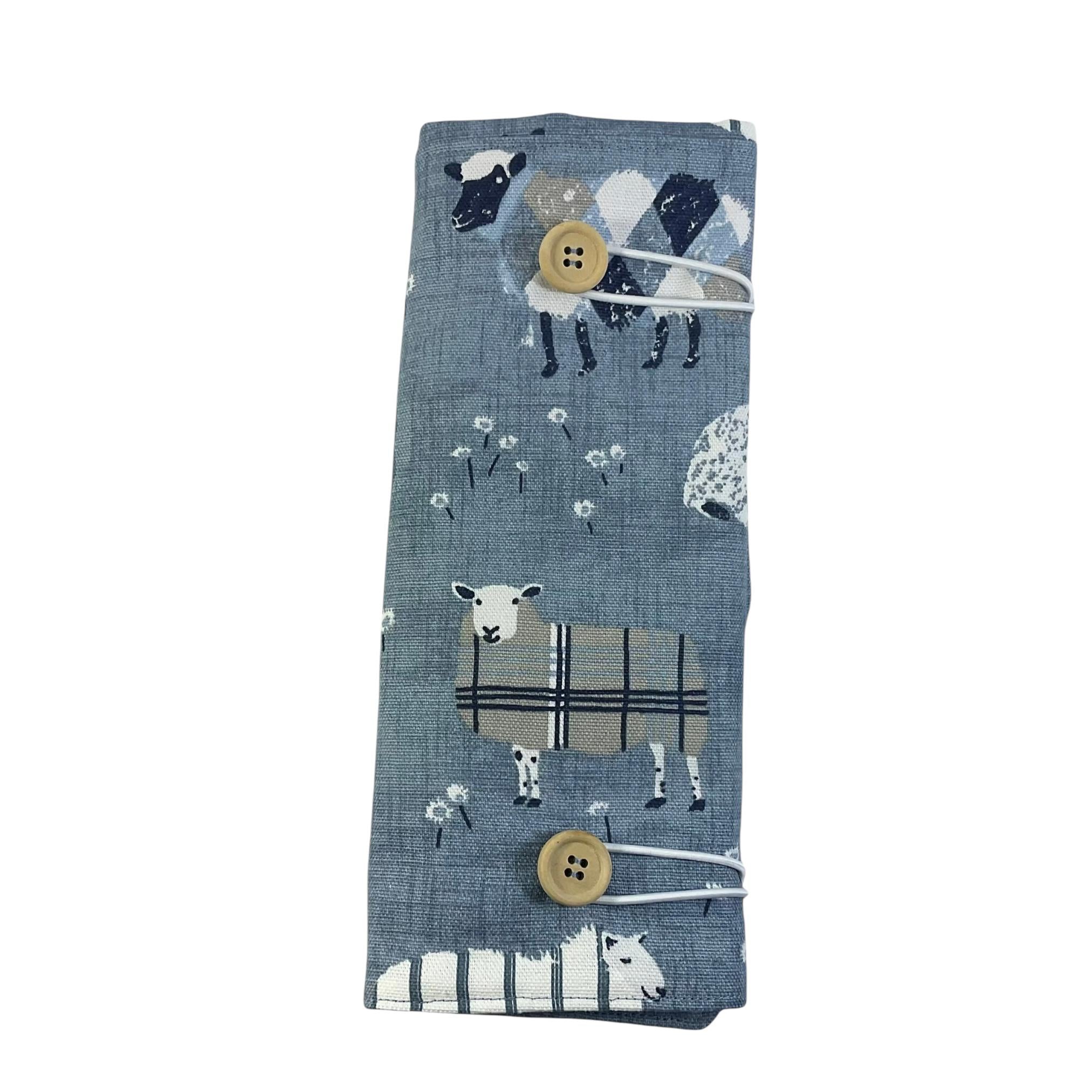 interchangeable and double pointed needle case with blue sheep, knitting needle pouch, hiya hiya case, knit pro wallet
