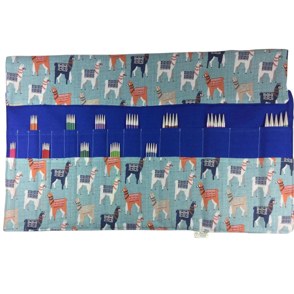 Double pointed knitting needle case with llamas,  alpaca DPN or crochet hook case, sock knitters gift,