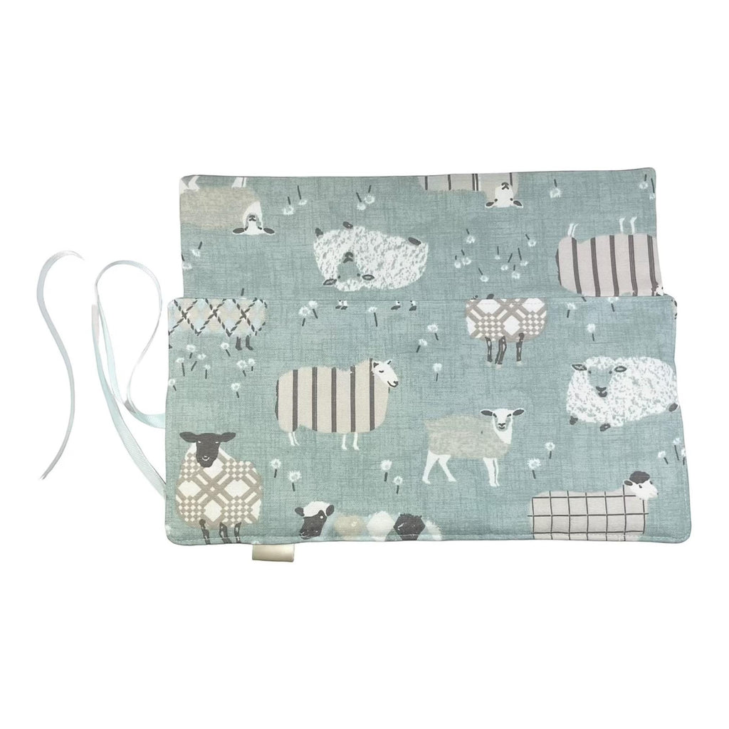 Crochet hook case with blue sheep, ergonomic hook organiser, roll up case, Sheep lover gift, knitters gift, Crochet gift,  hook storage