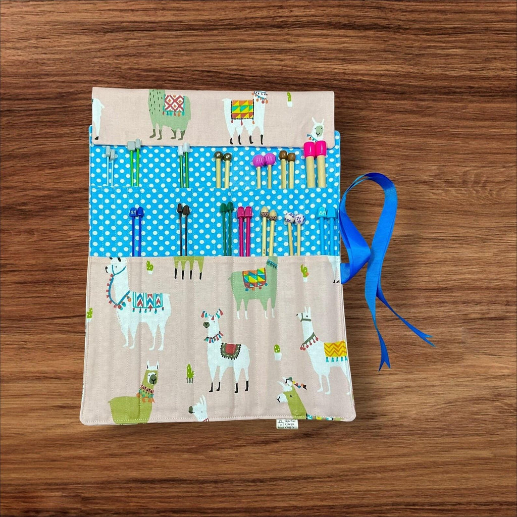 Straight knitting needle case with llamas, needle roll knitters gifts and accessories,