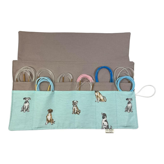 Circular knitting needle case made from  dogs fabric