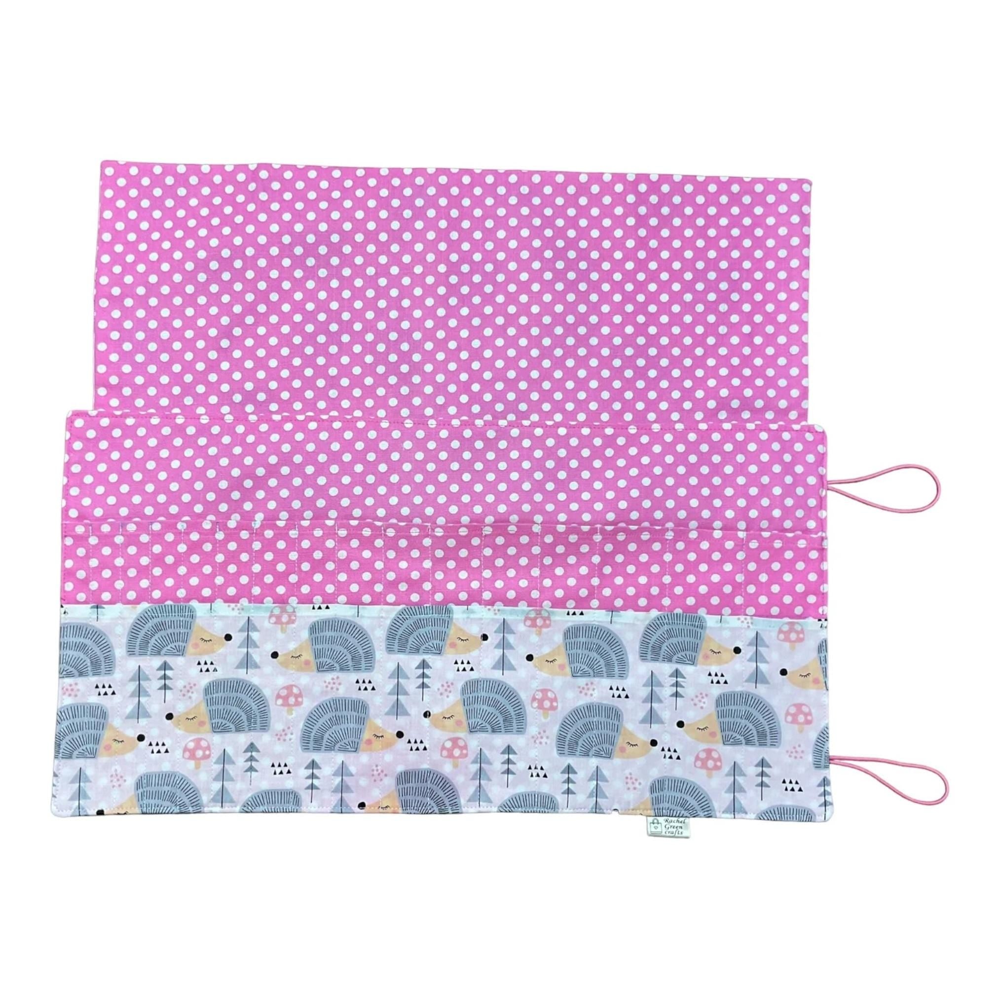 Double pointed knitting needle case with hedgehogs,  DPN or crochet hook case, sock knitters gift,