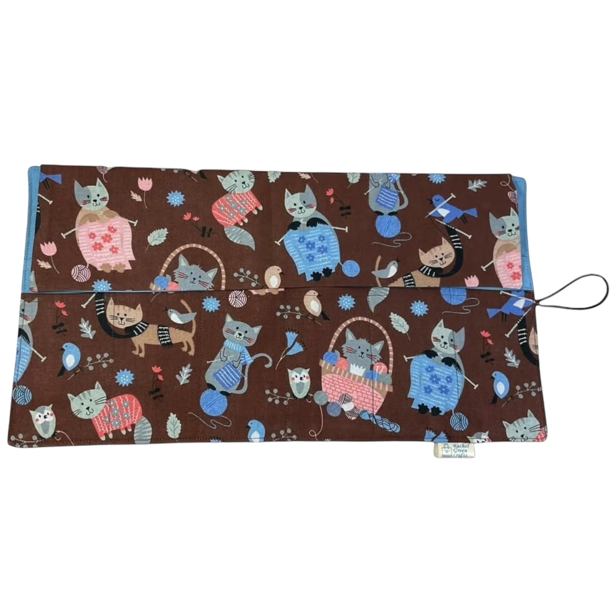 fixed Circular knitting needle case with cats, sock needles roll, needle wallet, knitters gift, needle holder,