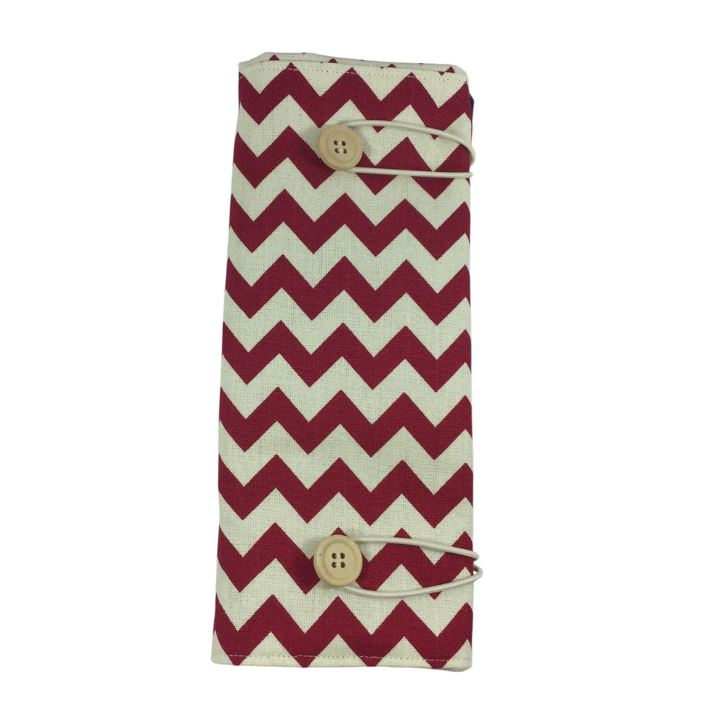 Red interchangeable and double pointed knitting needle case, chevron print knitting needle pouch, zig zag hiya hiya case, knit pro wallet