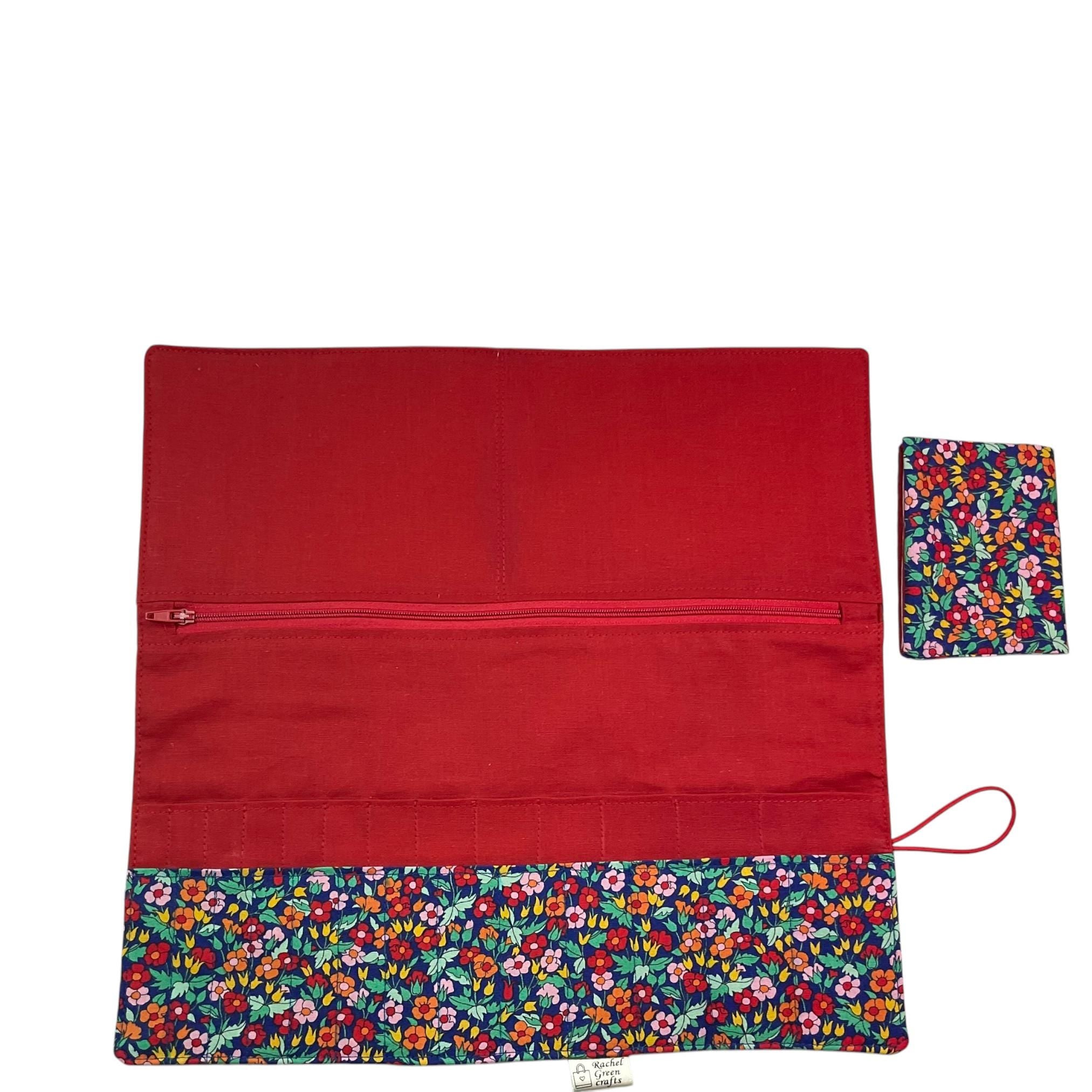 Interchangeable knitting needle case with Liberty fabric , floral addi case, chiagoo wallet, knit pro organiser pouch, hiya hiya case,