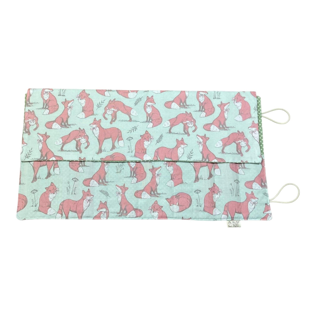 Double pointed knitting needle case with foxes,  DPN or crochet hook case, sock knitters gift,