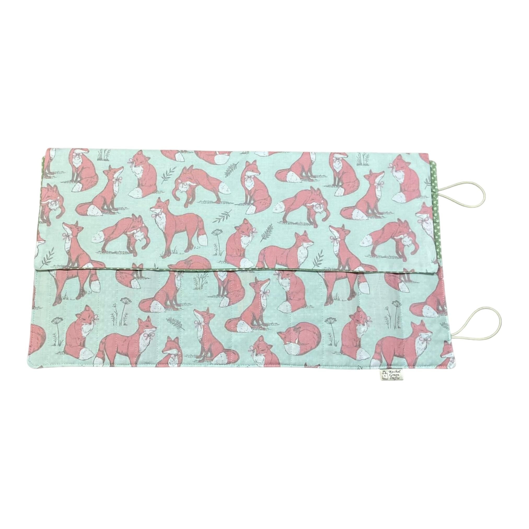 Double pointed knitting needle case with foxes,  DPN or crochet hook case, sock knitters gift,