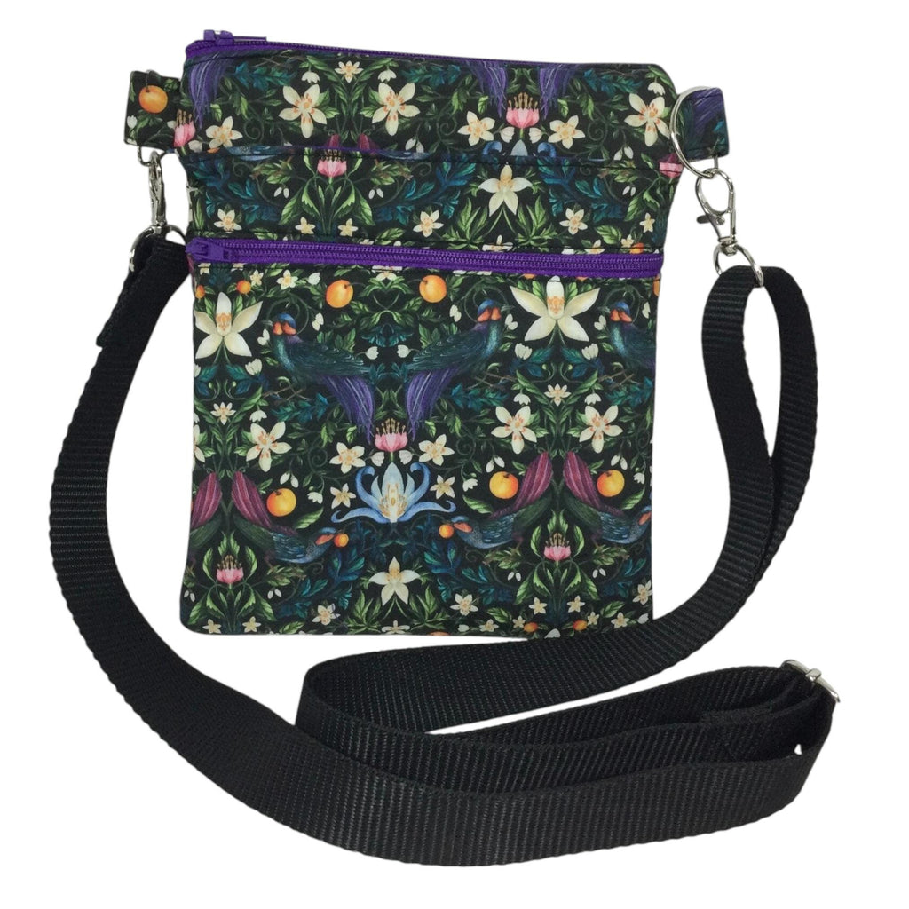 Liberty fabric slim phone shoulder bag with multi pockets, teen messenger style floral phone pouch, mini clutch bag, clubbing festival bag,