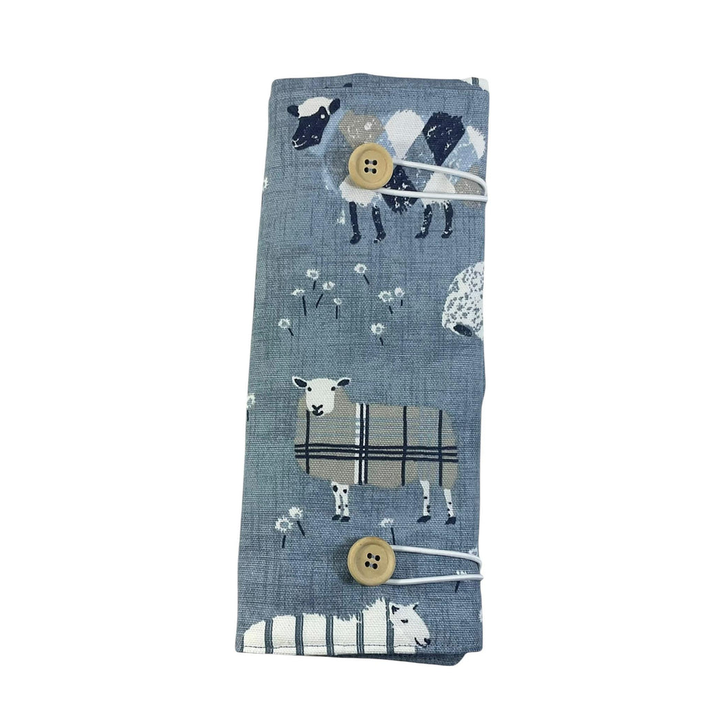 interchangeable and double pointed needle case with blue sheep, knitting needle pouch, hiya hiya case, knit pro wallet